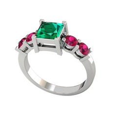 Pya 5 Taş Yüzük - Yeşil kuvars ve rodolit garnet 925 ayar gümüş yüzük #1x6iz4t