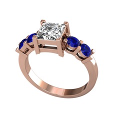 Pya 5 Taş Yüzük - Swarovski ve lab safir 8 ayar rose altın yüzük #1xif5o5