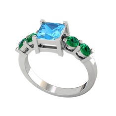 Pya 5 Taş Yüzük - Akuamarin ve yeşil kuvars 18 ayar beyaz altın yüzük #1xufwqb