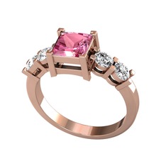 Pembe kuvars ve beyaz zirkon 925 ayar rose altın kaplama gümüş yüzük