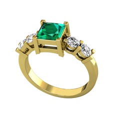 Pya 5 Taş Yüzük - Yeşil kuvars ve swarovski 18 ayar altın yüzük #1y10uzy