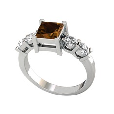 Pya 5 Taş Yüzük - Dumanlı kuvars ve swarovski 8 ayar beyaz altın yüzük #1y43k3m