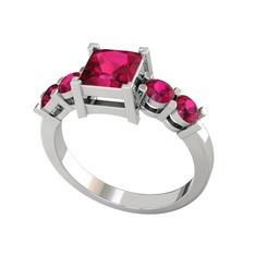 Pya 5 Taş Yüzük - Rodolit garnet 18 ayar beyaz altın yüzük #1y98ft5