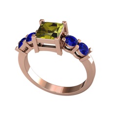 Peridot ve lab safir 925 ayar rose altın kaplama gümüş yüzük