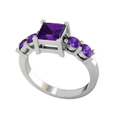 Pya 5 Taş Yüzük - Ametist 14 ayar beyaz altın yüzük #1yfo5nz