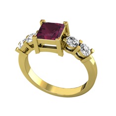 Pya 5 Taş Yüzük - Kök yakut ve swarovski 18 ayar altın yüzük #1yrh0ic
