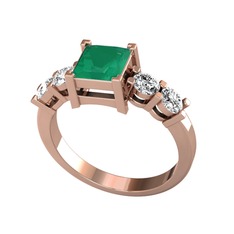 Pya 5 Taş Yüzük - Kök zümrüt ve swarovski 8 ayar rose altın yüzük #1ys36mc