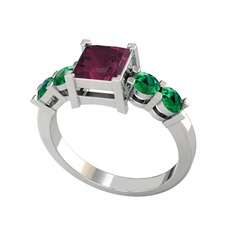 Pya 5 Taş Yüzük - Kök yakut ve yeşil kuvars 925 ayar gümüş yüzük #25pdle