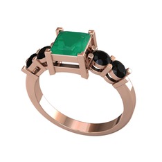 Pya 5 Taş Yüzük - Kök zümrüt ve siyah zirkon 14 ayar rose altın yüzük #27b9pk