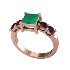 Pya 5 Taş Yüzük - Kök zümrüt ve kök yakut 18 ayar rose altın yüzük #29778y