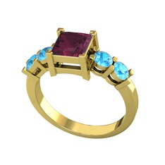 Pya 5 Taş Yüzük - Kök yakut ve akuamarin 8 ayar altın yüzük #2ayqib