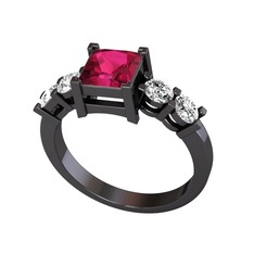 Pya 5 Taş Yüzük - Rodolit garnet ve swarovski 925 ayar siyah rodyum kaplama gümüş yüzük #2cq7ym