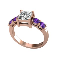 Pya 5 Taş Yüzük - Swarovski ve ametist 18 ayar rose altın yüzük #2ydkje