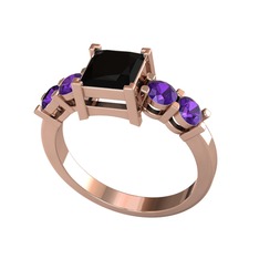 Pya 5 Taş Yüzük - Siyah zirkon ve ametist 18 ayar rose altın yüzük #3garta