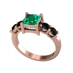 Pya 5 Taş Yüzük - Yeşil kuvars ve siyah zirkon 14 ayar rose altın yüzük #3o8vhl