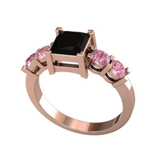 Pya 5 Taş Yüzük - Siyah zirkon ve pembe kuvars 18 ayar rose altın yüzük #3r3707