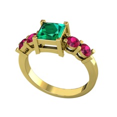 Pya 5 Taş Yüzük - Yeşil kuvars ve rodolit garnet 14 ayar altın yüzük #3ycgfk