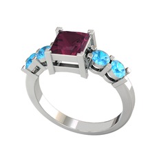 Pya 5 Taş Yüzük - Kök yakut ve akuamarin 14 ayar beyaz altın yüzük #477tm2