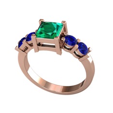Pya 5 Taş Yüzük - Yeşil kuvars ve lab safir 925 ayar rose altın kaplama gümüş yüzük #4bgi77