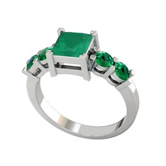 Pya 5 Taş Yüzük - Kök zümrüt ve yeşil kuvars 8 ayar beyaz altın yüzük #4gqltd