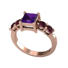 Pya 5 Taş Yüzük - Ametist ve kök yakut 14 ayar rose altın yüzük #4hj0wq