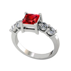 Pya 5 Taş Yüzük - Garnet ve pırlanta 14 ayar beyaz altın yüzük (0.64 karat) #4qxadj
