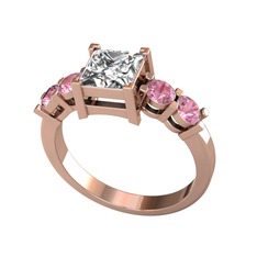 Beyaz zirkon ve pembe kuvars 8 ayar rose altın yüzük
