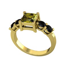 Peridot ve siyah zirkon 14 ayar altın yüzük