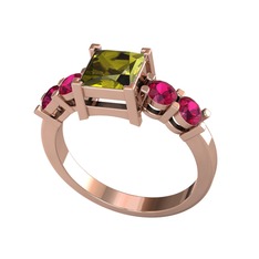 Pya 5 Taş Yüzük - Peridot ve rodolit garnet 14 ayar rose altın yüzük #55z0yw