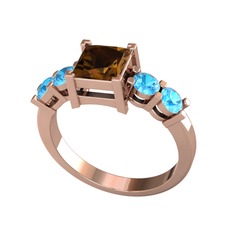 Pya 5 Taş Yüzük - Dumanlı kuvars ve akuamarin 925 ayar rose altın kaplama gümüş yüzük #590uck