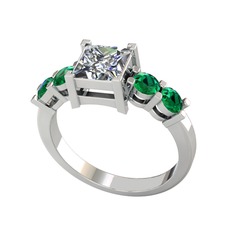 Pya 5 Taş Yüzük - Pırlanta ve yeşil kuvars 925 ayar gümüş yüzük (1.24 karat) #6gfaz