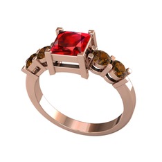 Garnet ve dumanlı kuvars 14 ayar rose altın yüzük