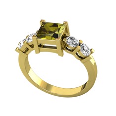 Pya 5 Taş Yüzük - Peridot ve swarovski 925 ayar altın kaplama gümüş yüzük #6katqz