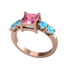 Pya 5 Taş Yüzük - Pembe kuvars ve akuamarin 8 ayar rose altın yüzük #6n9kkh