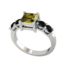 Pya 5 Taş Yüzük - Peridot ve siyah zirkon 18 ayar beyaz altın yüzük #6r2cbe