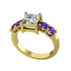 Beyaz zirkon ve ametist 18 ayar altın yüzük