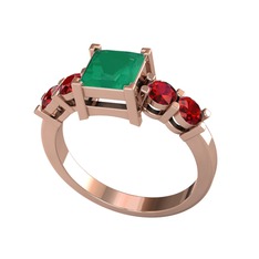 Pya 5 Taş Yüzük - Kök zümrüt ve garnet 18 ayar rose altın yüzük #71br4b