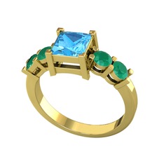 Akuamarin ve kök zümrüt 8 ayar altın yüzük