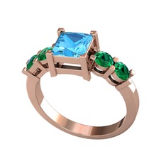 Pya 5 Taş Yüzük - Akuamarin ve yeşil kuvars 14 ayar rose altın yüzük #7rru5w
