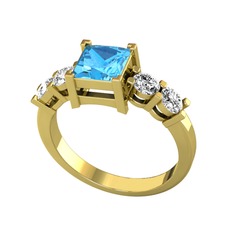 Pya 5 Taş Yüzük - Akuamarin ve swarovski 8 ayar altın yüzük #81sg6l