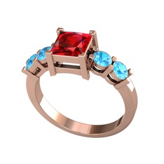 Pya 5 Taş Yüzük - Garnet ve akuamarin 8 ayar rose altın yüzük #8wc19o