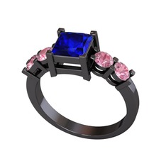 Pya 5 Taş Yüzük - Lab safir ve pembe kuvars 925 ayar siyah rodyum kaplama gümüş yüzük #908895