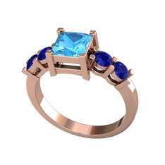 Pya 5 Taş Yüzük - Akuamarin ve lab safir 18 ayar rose altın yüzük #9c0r30