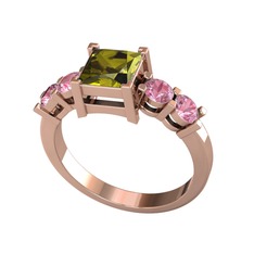 Peridot ve pembe kuvars 8 ayar rose altın yüzük