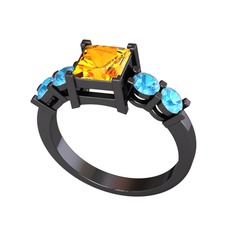 Pya 5 Taş Yüzük - Sitrin ve akuamarin 925 ayar siyah rodyum kaplama gümüş yüzük #a0j03z