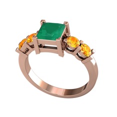 Pya 5 Taş Yüzük - Kök zümrüt ve sitrin 8 ayar rose altın yüzük #atnbga