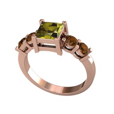 Pya 5 Taş Yüzük - Peridot ve dumanlı kuvars 14 ayar rose altın yüzük #b38ahv