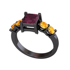 Kök yakut ve sitrin 925 ayar siyah rodyum kaplama gümüş yüzük