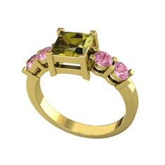 Peridot ve pembe kuvars 18 ayar altın yüzük