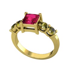 Rodolit garnet ve peridot 925 ayar altın kaplama gümüş yüzük